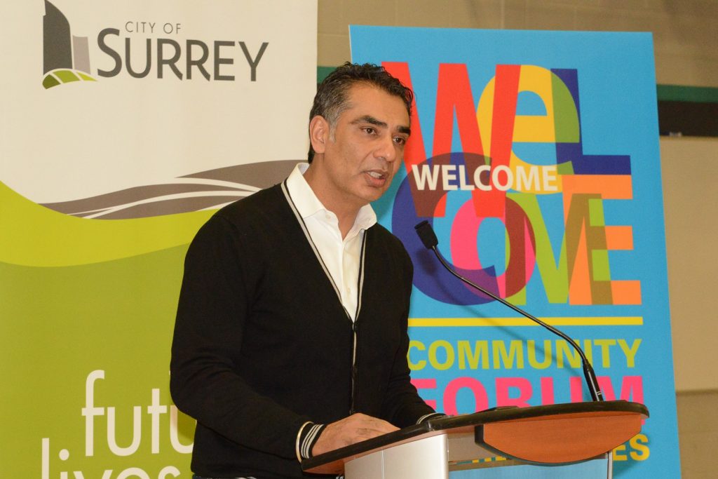 MLA Virk speaking to the Refugee Information Forum in Fleetwood. Photo: Ray Hudson