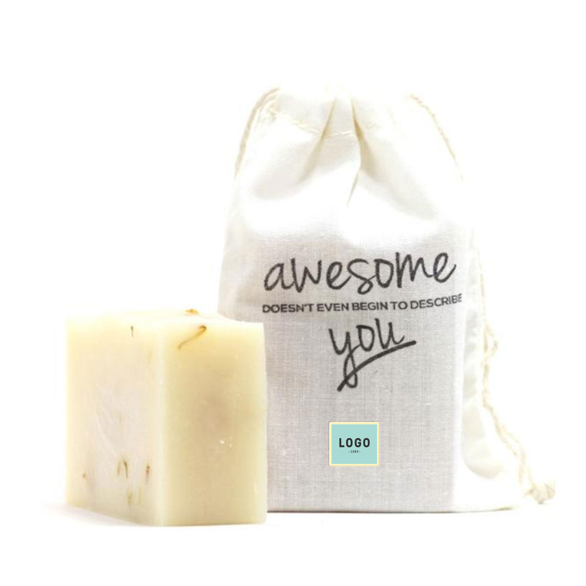 130263 feel good soap bag custom woven label up to 1 square