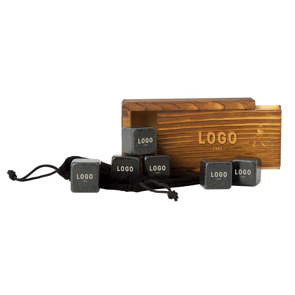 130236 whiskey stone gift set engraved logo on box and stones