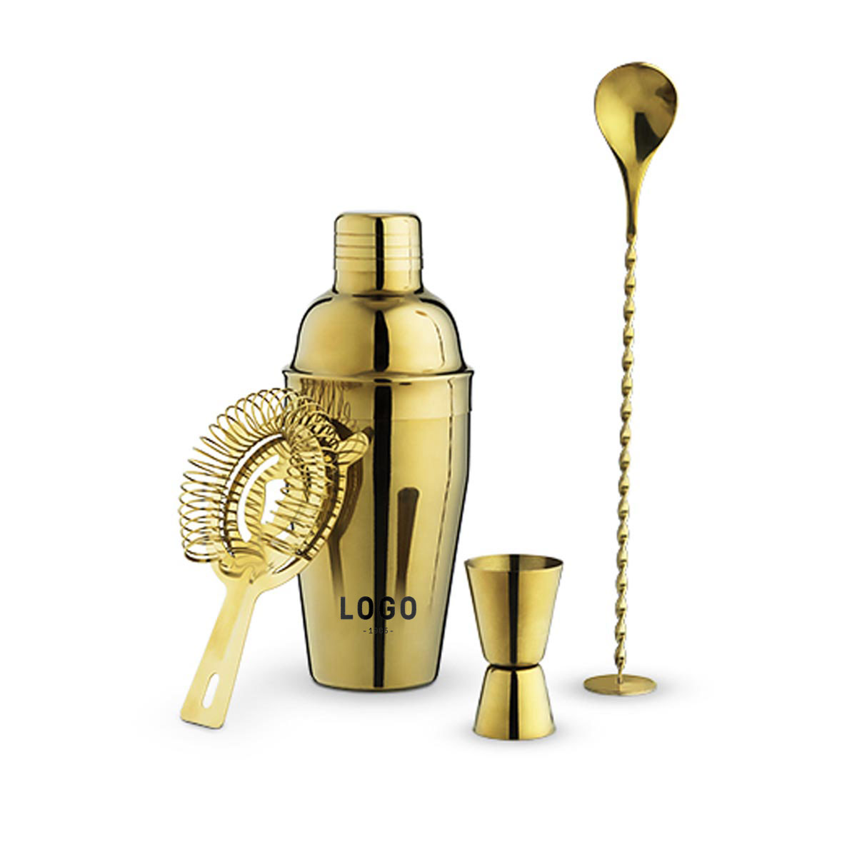 130234 gold shaker set one color imprint on jigger or shaker