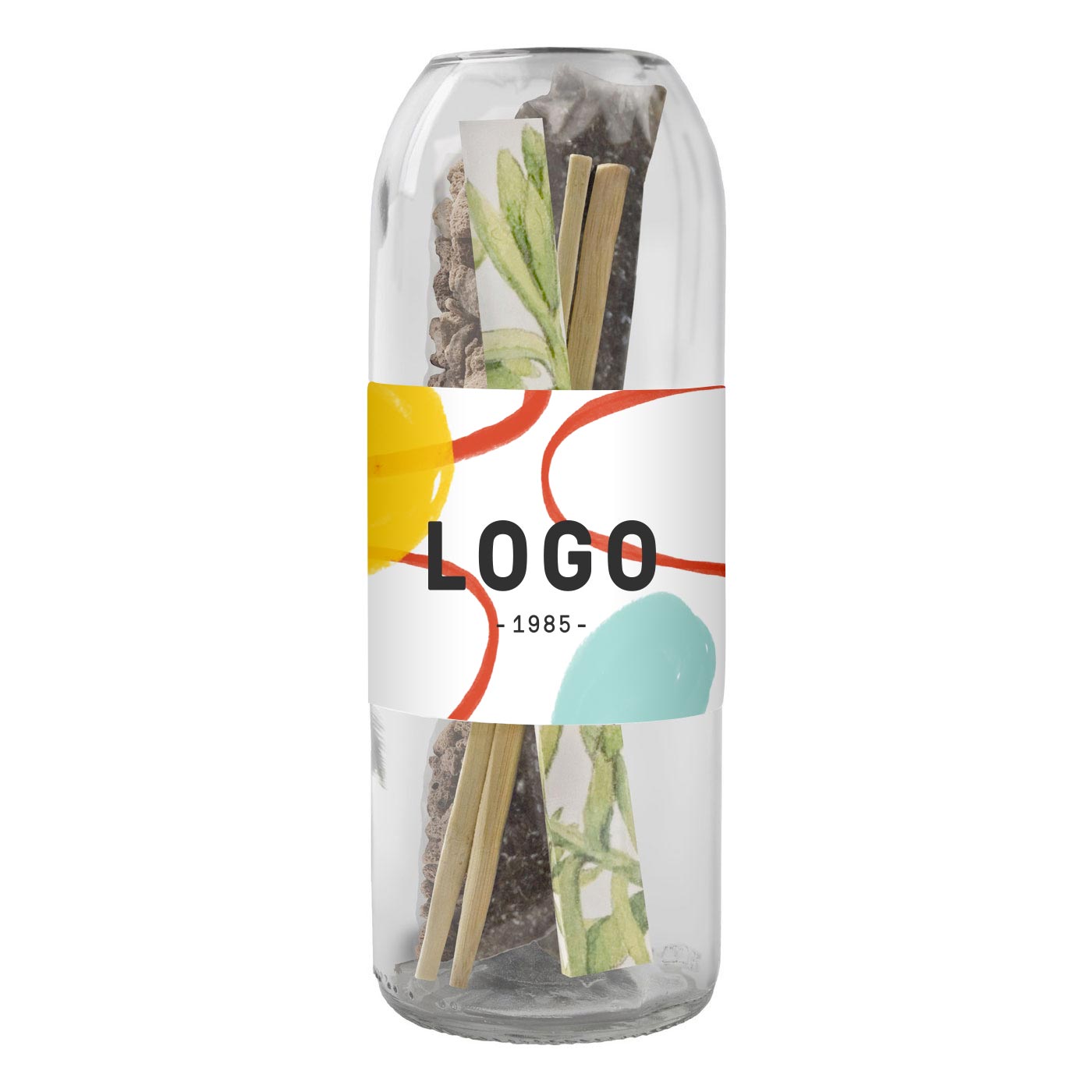 130193 bottle terrarium sedum one color one location imprint full color label