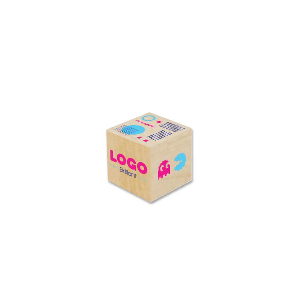 137878 custom wood desk cube 1 unique four spot color imprint on all six sides