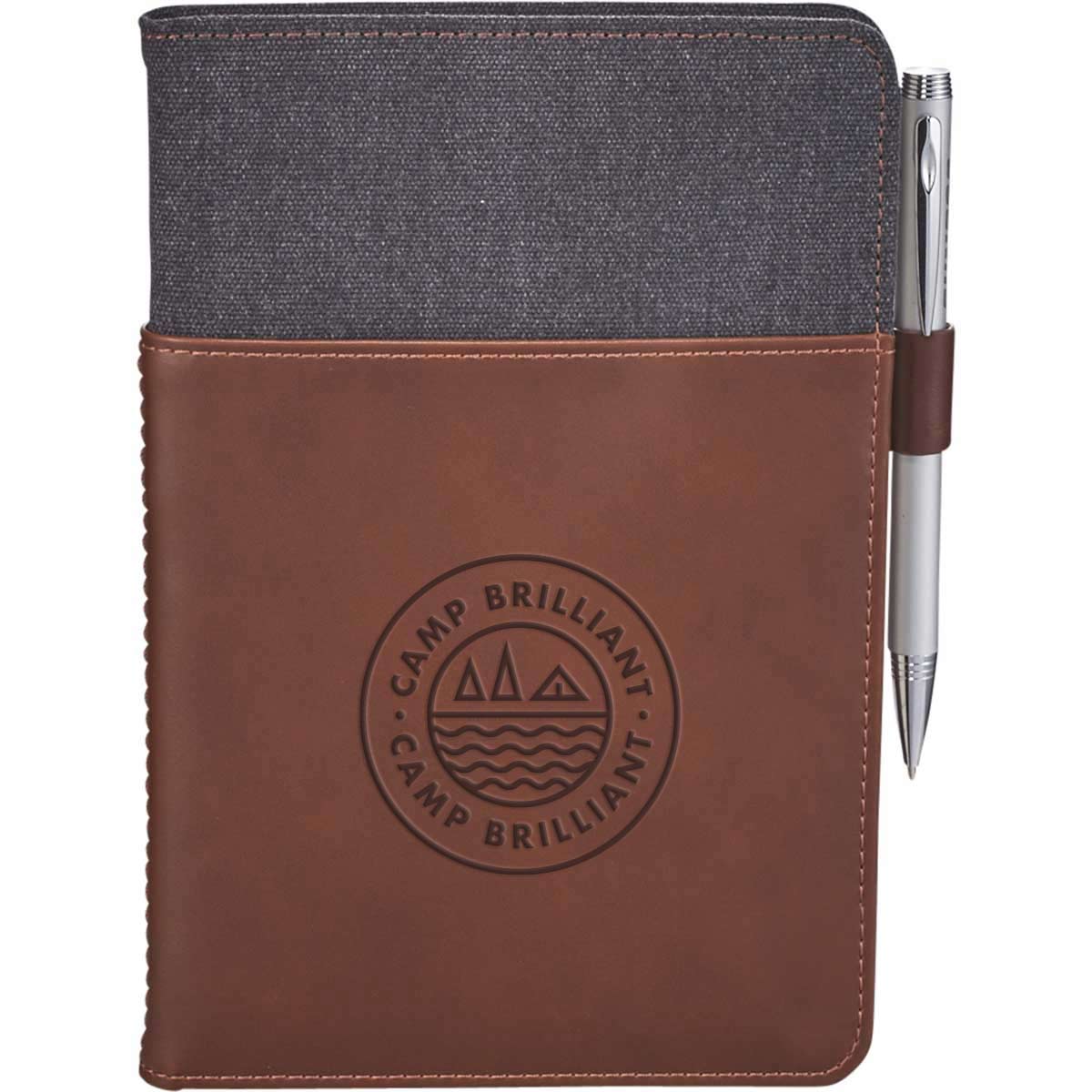 229578 canvas leather notebook set one location deboss