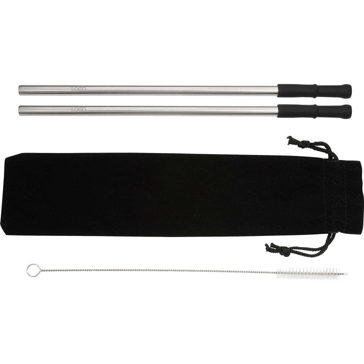 250837 black tip stainless steel straw set one color one location imprint