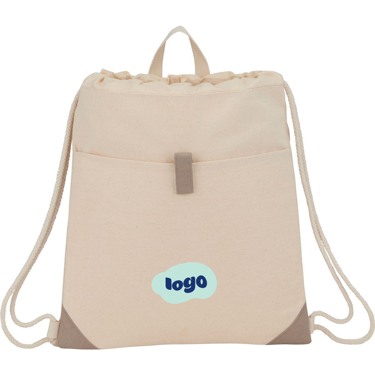 268804 recycled cotton drawstring bag two color heat transfer one location
