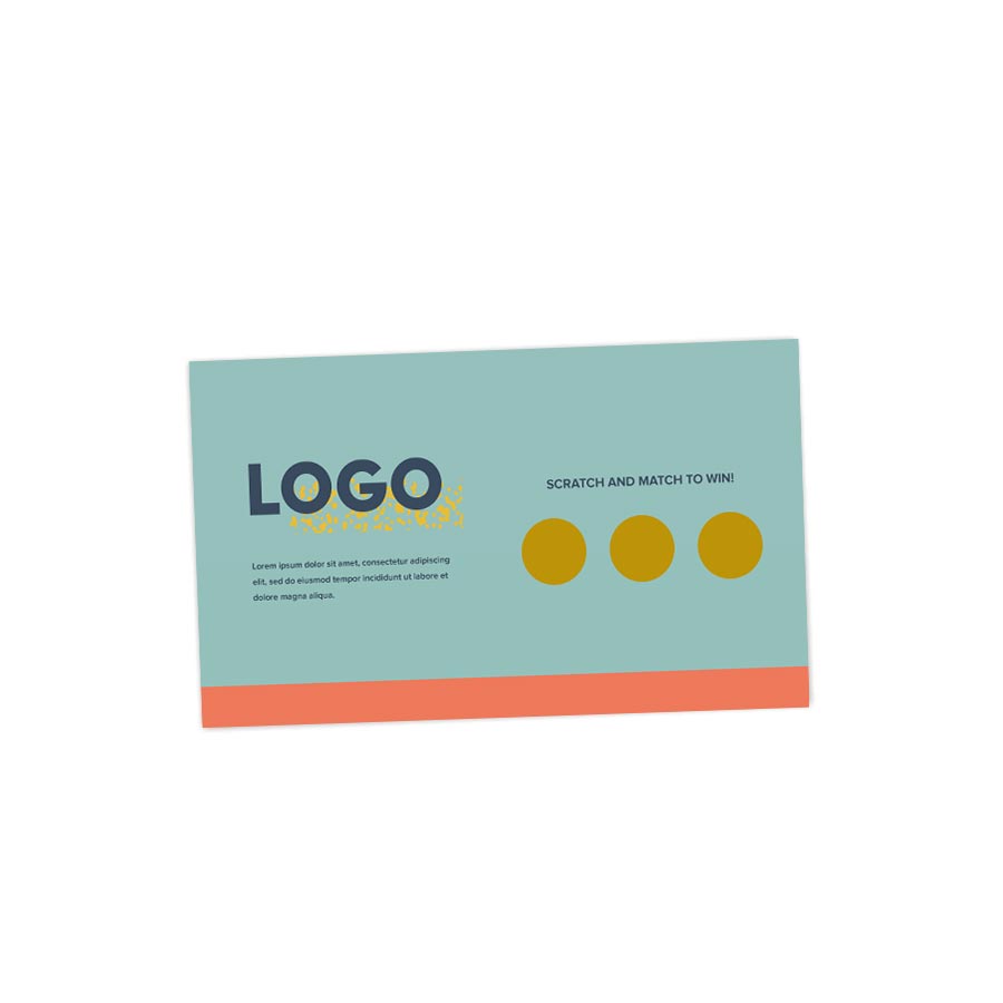 313684 struck scratcher card 2 x 3 5 full color front and back gold foil scratch on front any shape