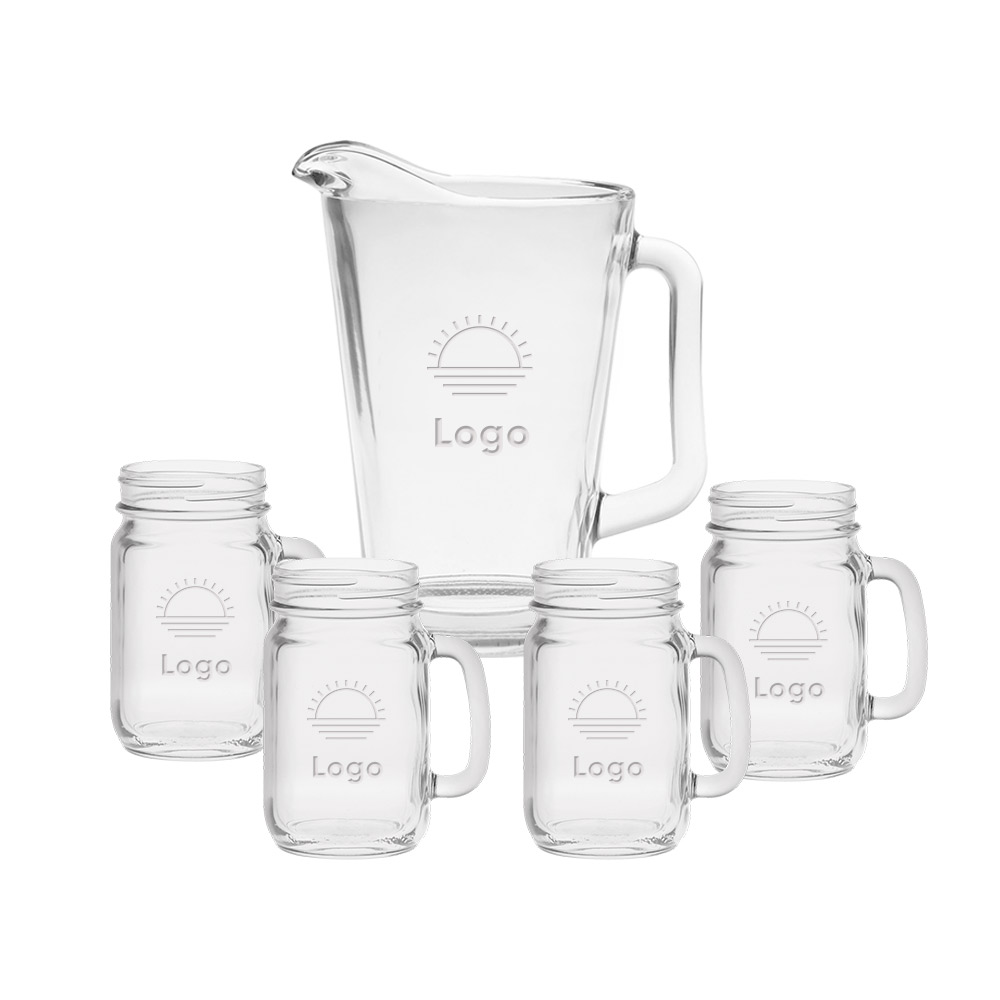 318409 pitcher and mason jar glass set deep etching one location each item