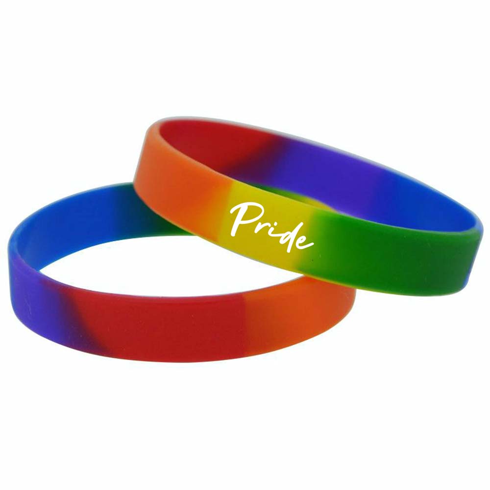 464852 rainbow silicone bands one location deboss or one color imprint