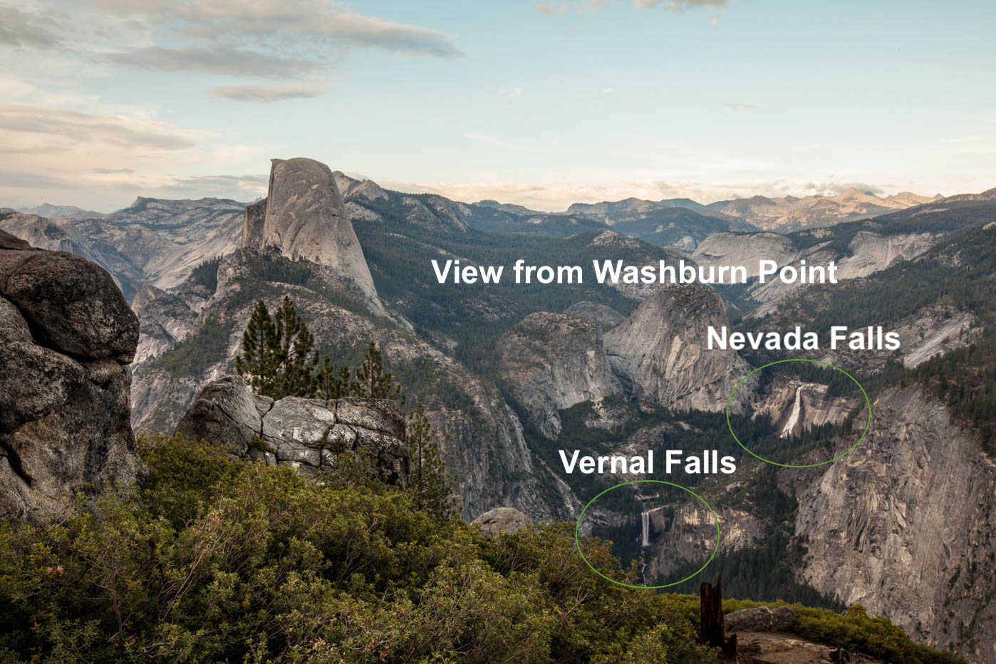 View of the Mist Trail, Vernal, and Nevada Falls from Washburn Point in Yosemite National Park #vezzaniphotography