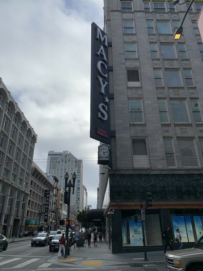 Macy’s building on the corner with no bike racks