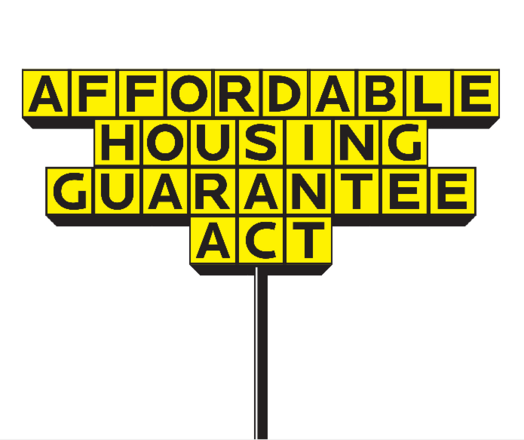 Affordable Housing Guarantee Act in the Waffle House font on a signpost