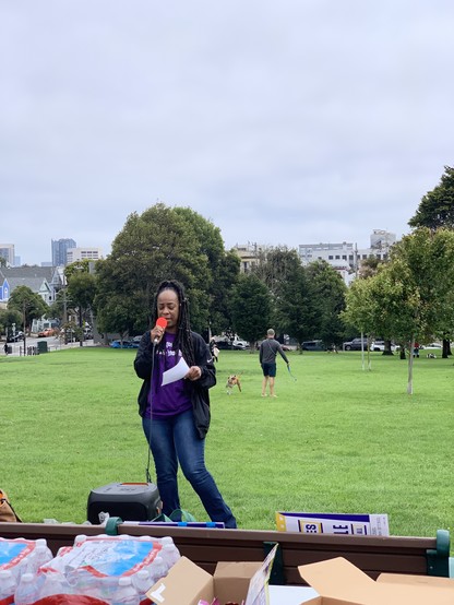 A third person speaking in park