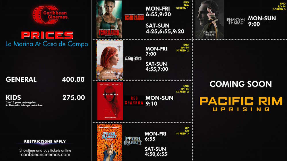 Marina Casa de Campo Movie times March 15th 21st