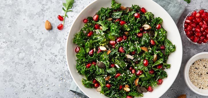 Pomegranate, Kale, And Almond Salad With A Lemon Vinaigrette