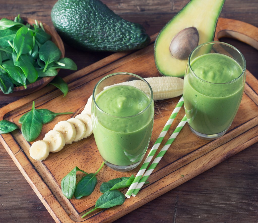 Avocado Smoothie, Made with Fresh Avocados, Spinach, Banana and Non Dairy Milk.