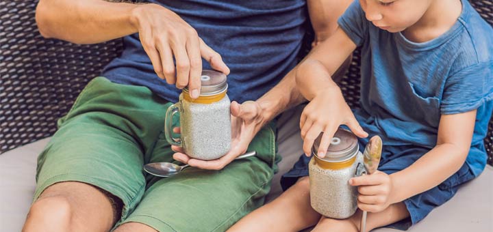 father-son-eating-chia-pudding