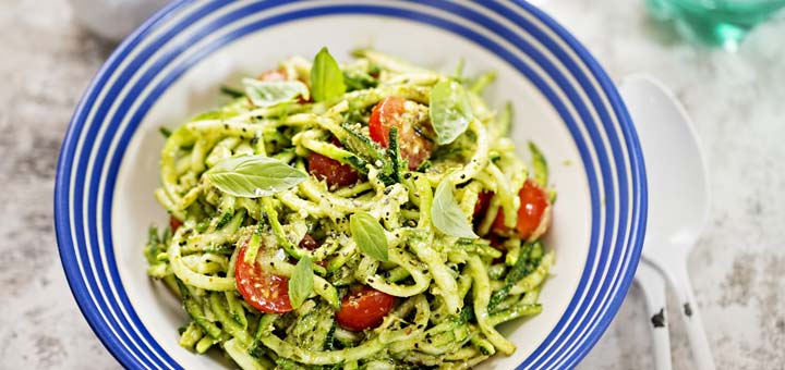 Raw Zucchini Pasta With A Cilantro Pesto