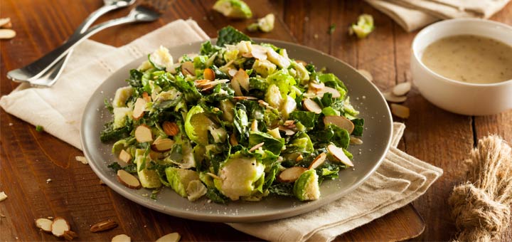 Raw Brussels Sprouts & Kale Caesar Salad