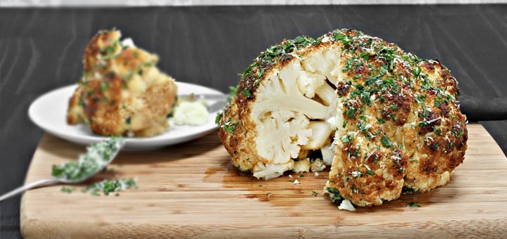 Tahini-Roasted Cauliflower With Lemony Herb Oil