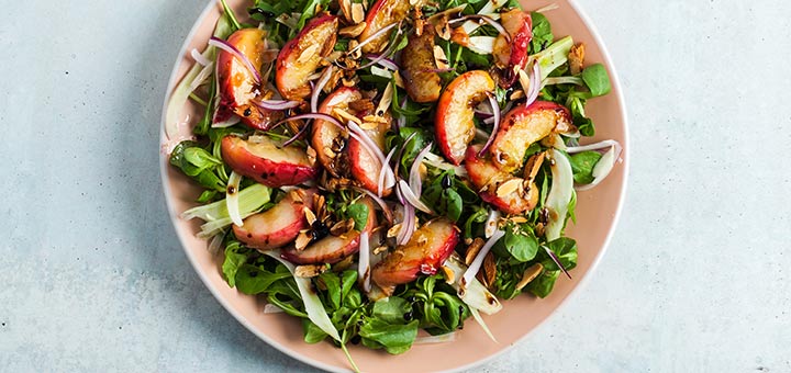 Grilled Peach Salad With A Honey Vinaigrette