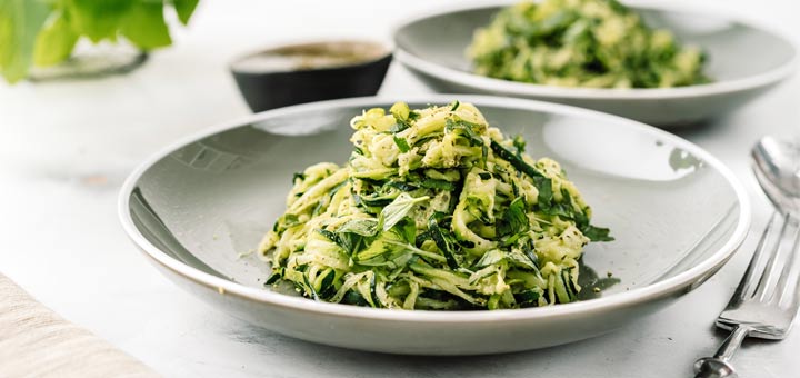 Zucchini Noodles With An Avocado Kale Pesto