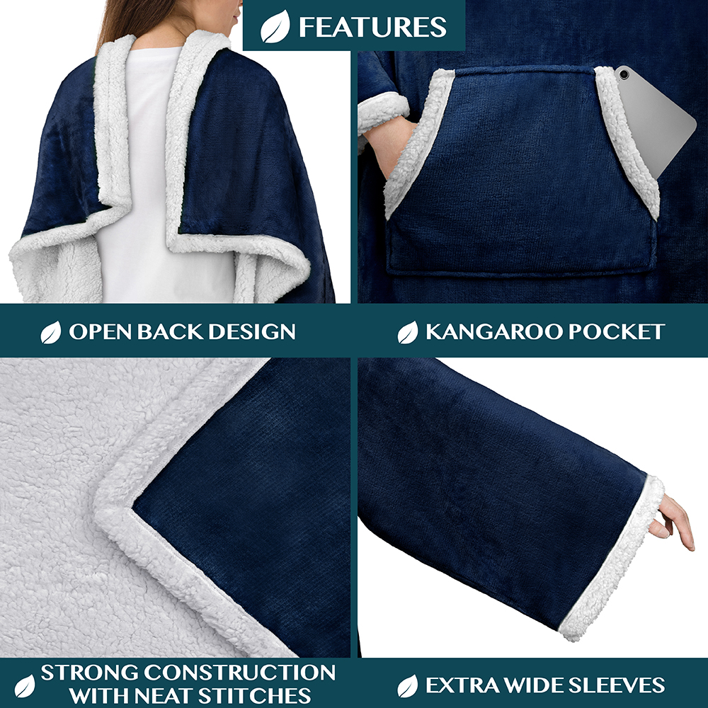 Sherpa Fleece Wearable Blanket With Sleeves And Pocket Micro Plush Warm Snuggie eBay