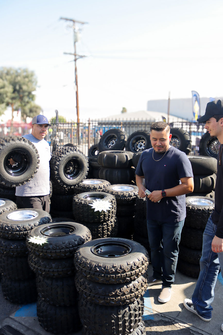 Inland ATV had stacks of ATV/UTV tires and wheels ready to go