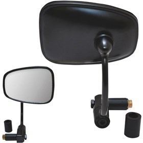 Parts Unlimited Universal Bar End Mirror - 0640-0929 - Semi-Rectangle - Black - Left/Right