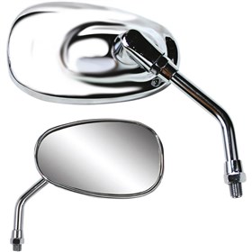 Parts Unlimited Universal Mini Classic American-Style Mirror - Oval - Chrome - Left/Right (Left Hand Thread)