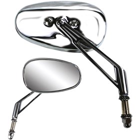Parts Unlimited Universal Billet Mirror With Short Stem - Teardrop - Chrome - Left/Right
