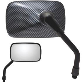 Parts Unlimited Universal Mini Mirror - Rectangle - Black/Carbon Fiber Look - Left/Right