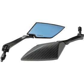Koso Universal TT-Style Mirrors - Diamond - Black/Carbon Fiber Look - Blue Lens - Pair