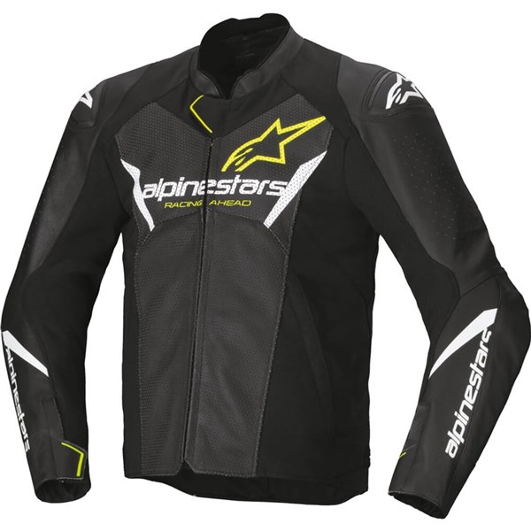 Alpinestars Faster V3 Airflow Vented Leather Jacket | Black/White/Flo Yellow