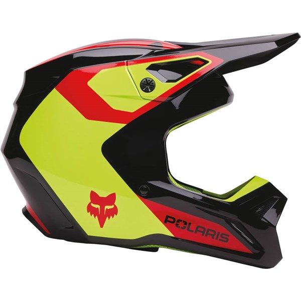 Fox Racing V1 Polaris Motorcycle Helmet | Black/Flo Yellow/Red