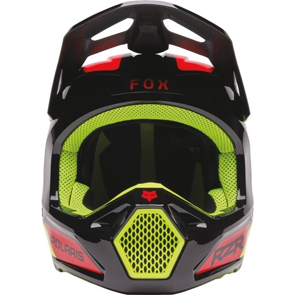 Fox Racing V1 Polaris Motorcycle Helmet | Black/Flo Yellow/Red