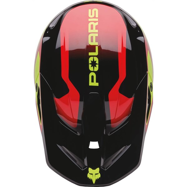 Fox Racing V1 Polaris Motorcycle Helmet | Black/Flo Yellow/Red