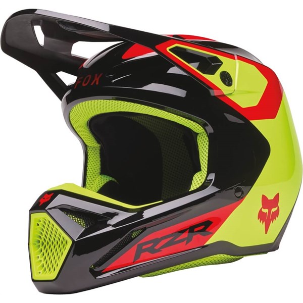 Fox Racing V1 Polaris Motorcycle Helmet | Black/Flo Yellow/R