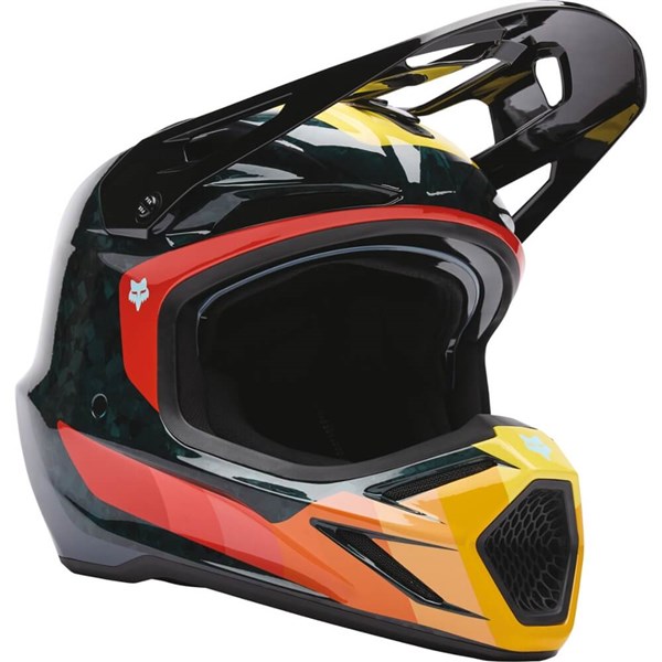 Fox Racing V3 RS Grid MX Dirtbike Helmet | Black/Red/Yellow | Sz M