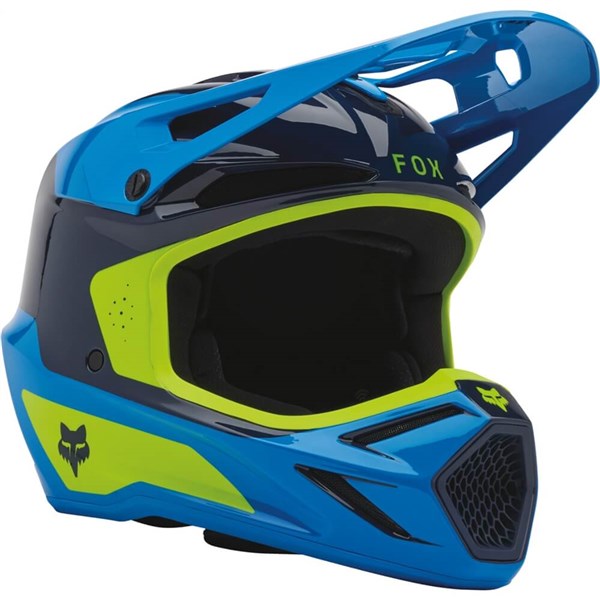 Fox V3 Impression Youth Helmet | Blue/Navy Blue/Flo Yellow | DOT
