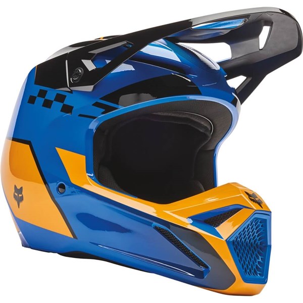 Fox V1 フルフェイスヘルメット ネイビー/イエロー Fox Racing V1 Collect Motorcycle Helmet | Blue/Black/Yellow | DOT