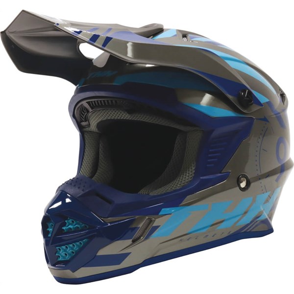 boys helmet motorcycle thh THH T730X Twister Youth Motorcycle Helmet | Grey/Blue/Cyan | DOT ; ECE  22-05