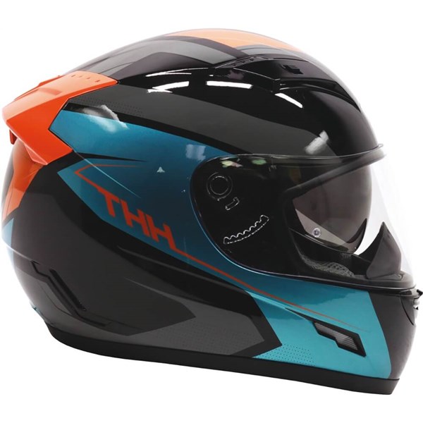 THH TS-80 Vision Full Face Helmet | Black/Cyan/Orange | DOT ; ECE