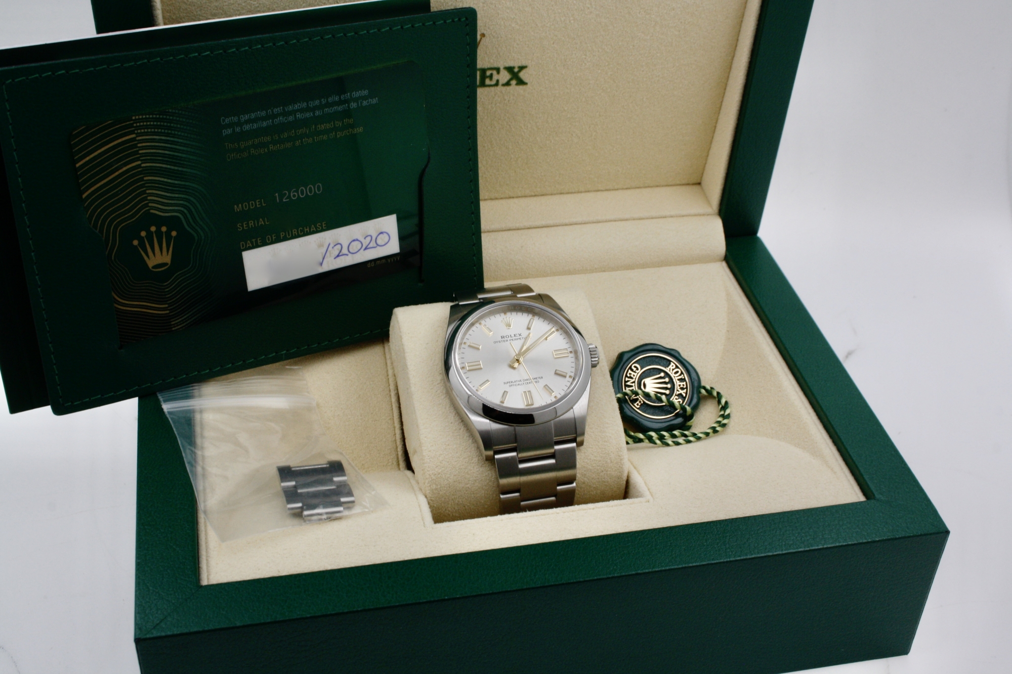 Rolex Oyster Perpetual 36MM Silver Dial Box&Papers 126000