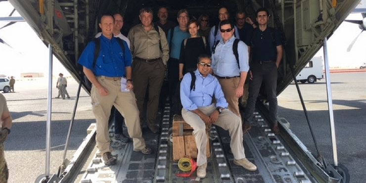 <p>The Defense Innovation Board in 2016, after landing at Bagram Air Force Base in Afghanistan (I think). That’s me in the middle. I proudly participate in the DIB in my personal capacity, not as a representative of Code for America.</p>
