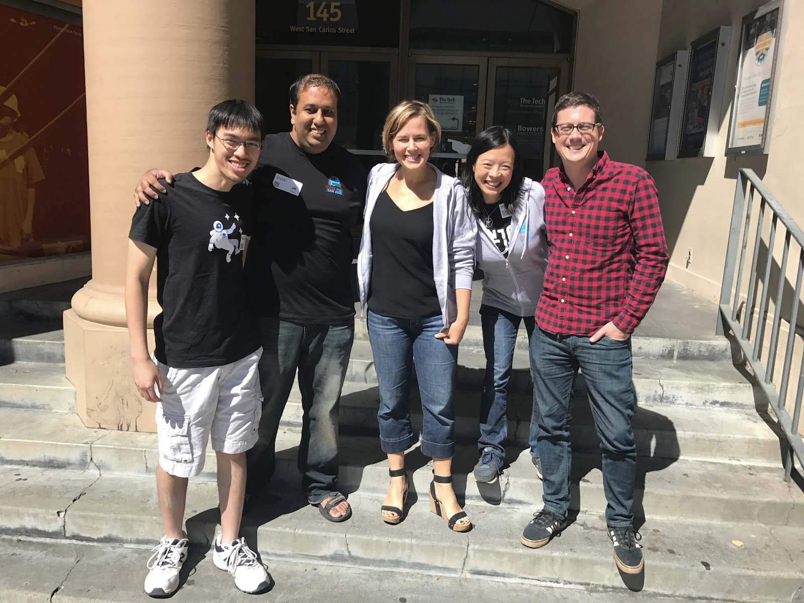 <p>Michelle and other Code for San Jose organizers with Jen Pahlka at National Day of Civic Hacking 2017. Left to Right: Minh Nguyen, Vivek Bansal, Jen Pahlka, Michelle Thong, Kalen Gallagher.</p>