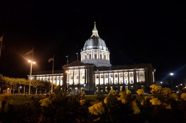 <p>San Fransisco City Hall at night</p>