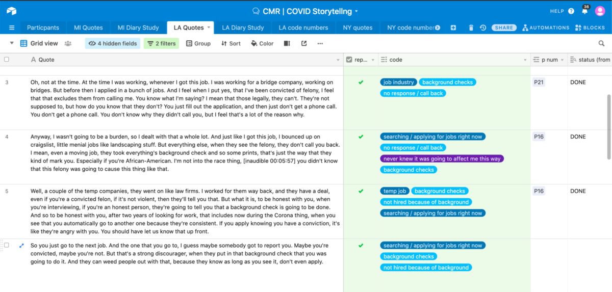 Airtable screenshot of client quotes