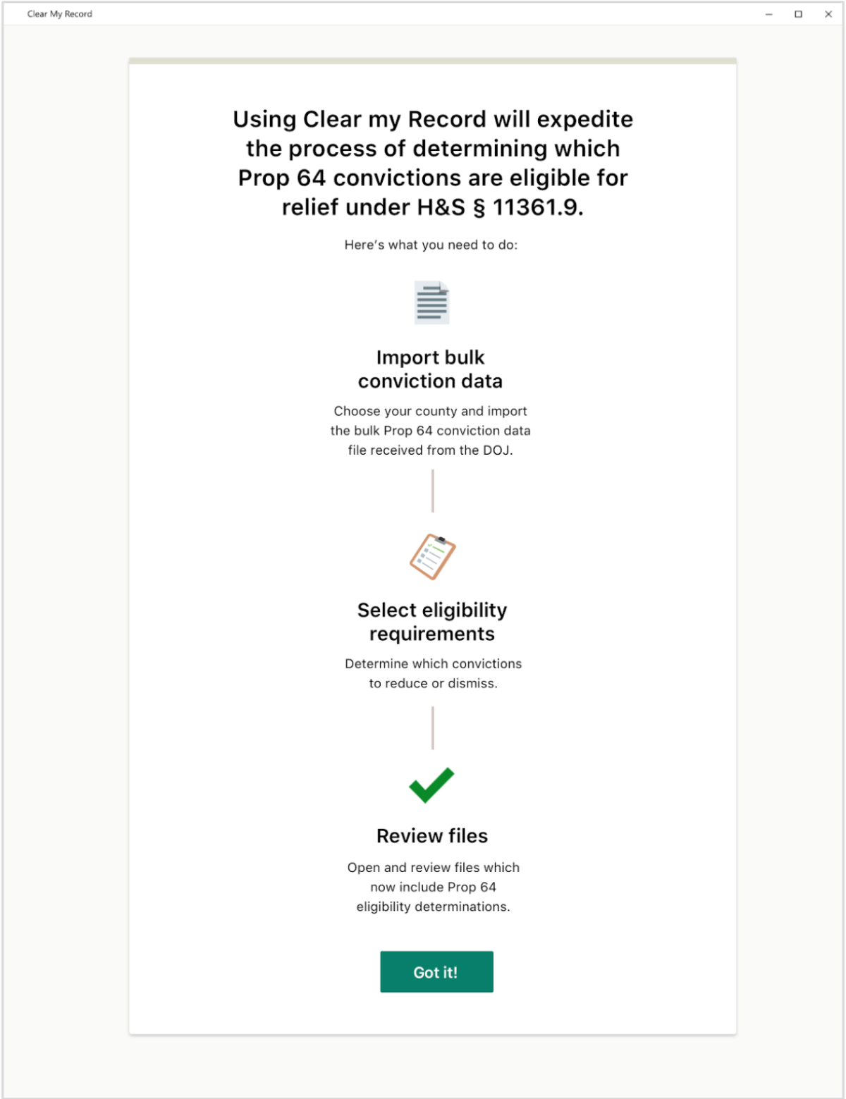 Screenshot of how our bulk automatic record clearance technology works.