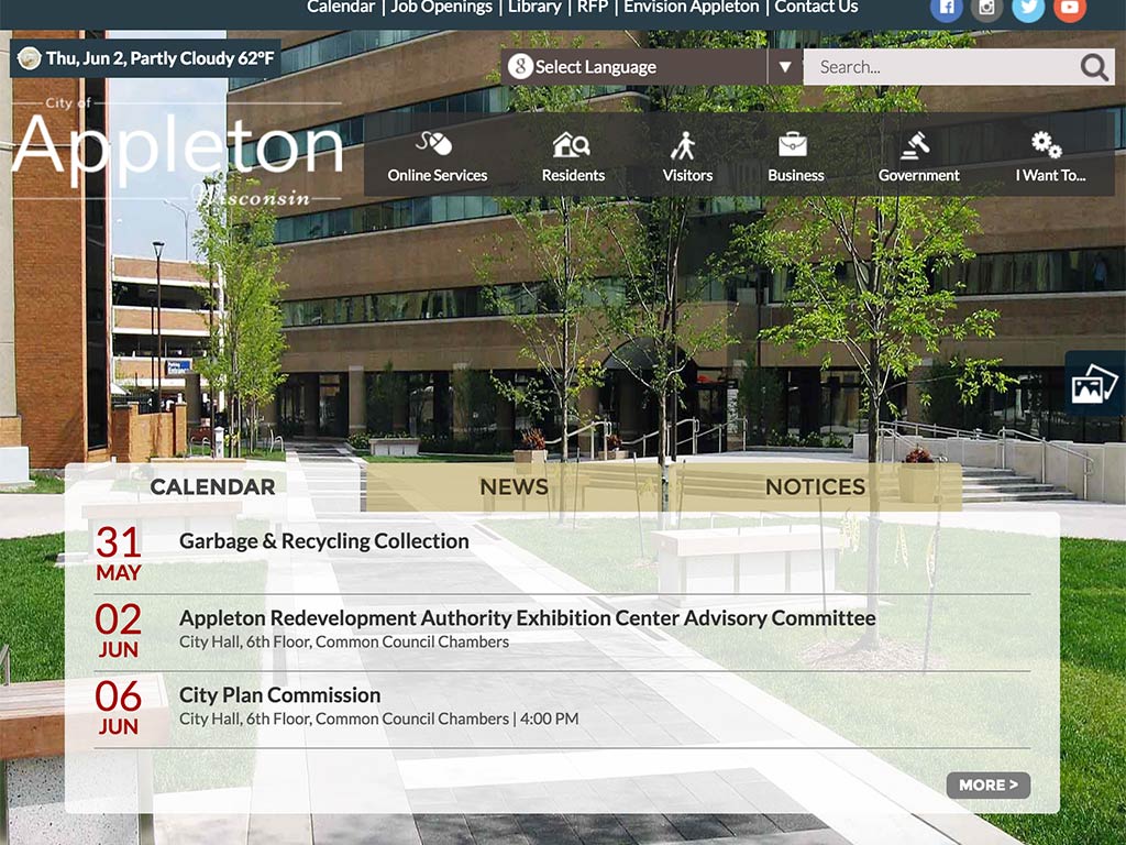 The home page of the City of Appleton, WI