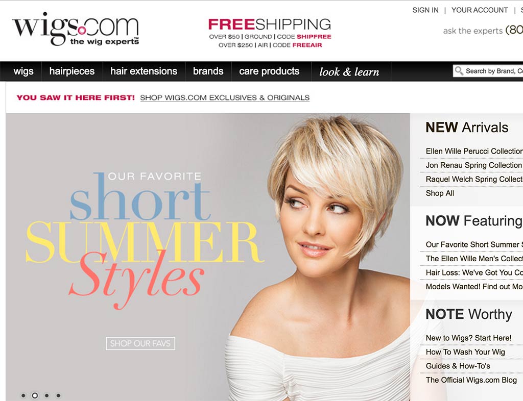 The web page of Wigs.com™